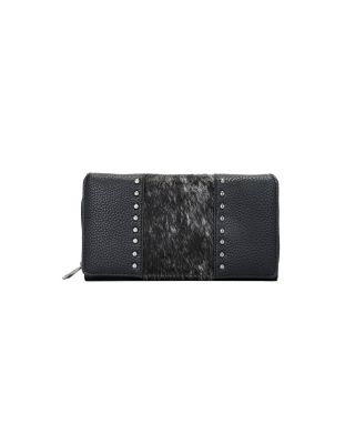 TR132-W010 BK Trinity Ranch Hair-On Studded Collection Secretary Style Wallet