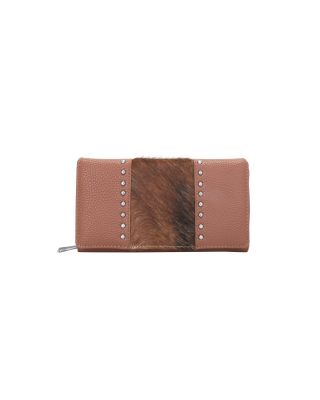 TR132-W010 BR Trinity Ranch Hair-On Studded Collection Secretary Style Wallet