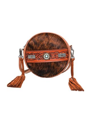 TR133-118 BR  Trinity Ranch Hair On Cowhide Collection Circle Bag Crossbody/Clutch