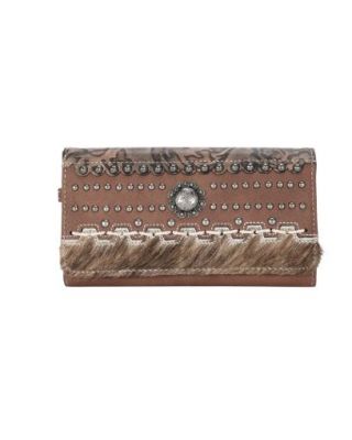 TR136-W018 BR  Trinity Ranch Hair-On Cowhide Collection Wallet