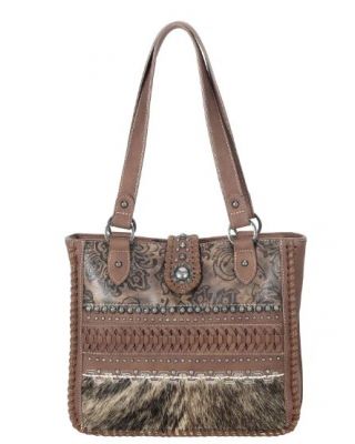 TR136G-8260 BR  Trinity Ranch Hair On Cowhide Collection Concealed Carry Tote