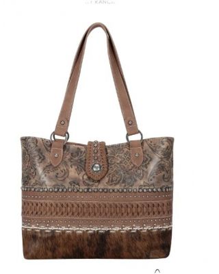 TR136-8317 BR  Trinity Ranch Hair On Cowhide Collection Concealed Carry Tote
