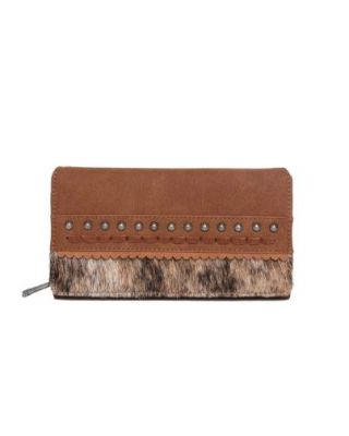 TR142-W010 BR Trinity Ranch Hair-On Studded Collection Secretary Style Wallet