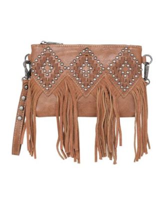 TR143-181 BR  Trinity Ranch Leather Fringe Collection Clutch/Crossbody