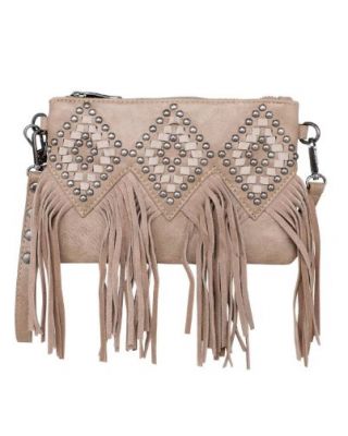 TR143-181 KH  Trinity Ranch Leather Fringe Collection Clutch/Crossbody