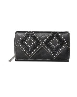 TR143-W010 BK Trinity Ranch Leather Stitch Collection Wallet