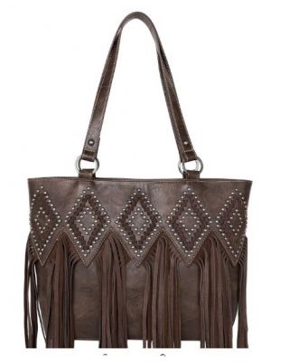 TR143G-8317 CF  Trinity Ranch Leather Fringe Collection Concealed Carry Tote