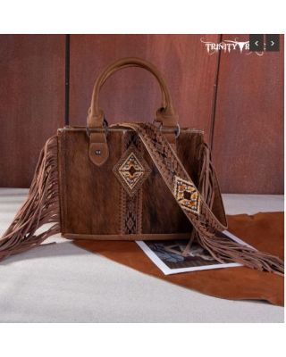 TR146-8120 BR Trinity Ranch Hair On Cowhide Concealed Carry Tote