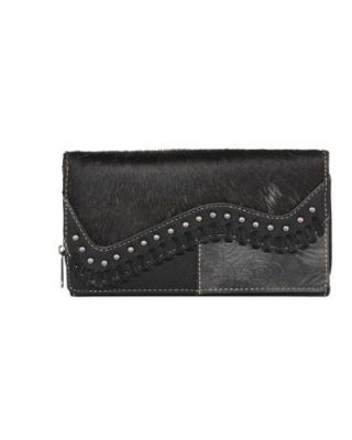 TR149-W010 BLK Trinity Ranch Hair-On Cowhide Saddle Shape Collection Wallet