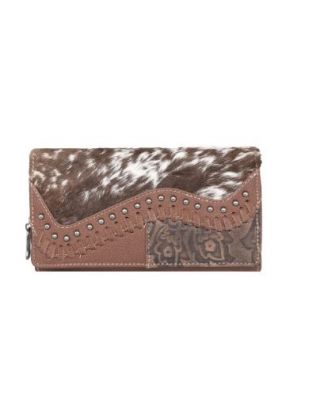 TR149-W010 BR Trinity Ranch Hair-On Cowhide Saddle Shape Collection Wallet