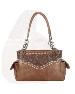 TR150G-8085 BR Trinity Ranch Tooled Collection Concealed Carry Satchel