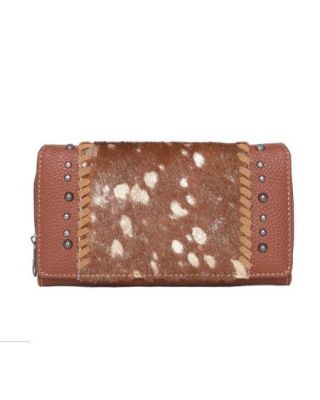 TR153-W010 BR Trinity Ranch Hair-On Studded Collection Secretary Style Wallet