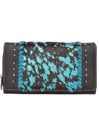 TR153-W010 CF Trinity Ranch Hair-On Studded Collection Secretary Style Wallet