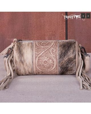 TR159-154 TN Trinity Ranch Genuine Hair-On Cowhide/Fringe Collection Barrel Crossbody