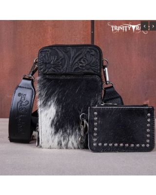 TR159 -183 BK Trinity Ranch Genuine Hair-On Cowhide/Phone Purse with Coin Pouch