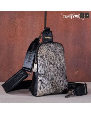 TR159-210 BK Trinity Ranch Genuine Hair-On Cowhide Collection Sling Bag