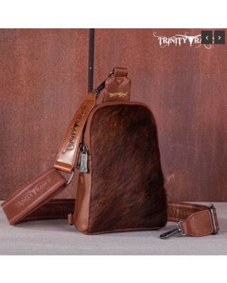 TR159-210 BR Trinity Ranch Genuine Hair-On Cowhide Collection Sling Bag
