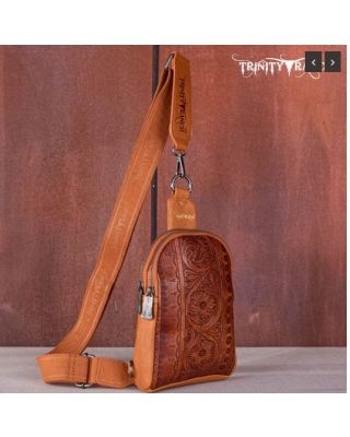 TR159-210A LBR Trinity Ranch Floral Tooled Collection Sling Bag