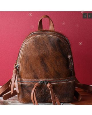 TR160-9110 BR Trinity Ranch Hair-On Cowhide Collection Mini Backpack