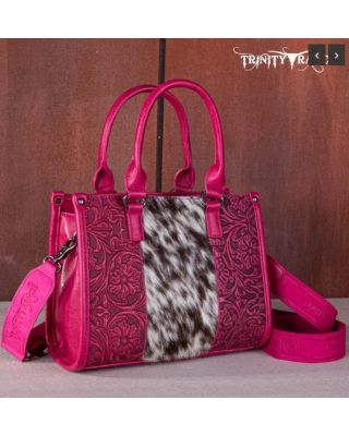 TR164-8250 HPK Trinity Ranch Hair On Cowhide Tooling Concealed Carry Tote/Crossbody