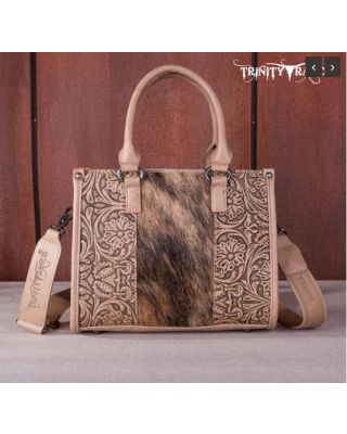 TR164-8250 TN Trinity Ranch Hair On Cowhide Tooling Concealed Carry Tote/Crossbody