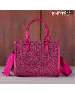 TR164-8250B H PK Trinity Ranch Floral Tooled Concealed Carry Tote/Crossbody