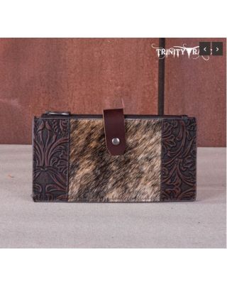 TR164-W044 CF  Trinity Ranch Genuine Hair-On Cowhide Tooled Bi-Fold Wallet/Card Organizer