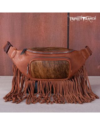 TR165-194A BR  Trinity Ranch Genuine Hair-On Cowhide Fringe Belt Bag