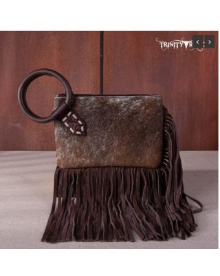 TR167-A181 CF Trinity Ranch Genuine Hair-On Cowhide Ring Handle Wristlet Clutch Bag