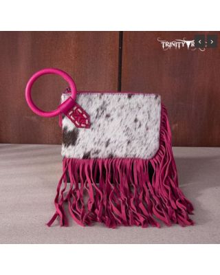 TR167-A181 HPK Trinity Ranch Genuine Hair-On Cowhide Ring Handle Wristlet Clutch Bag