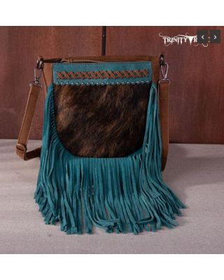 TR171-8360 BR Trinity Ranch Hair-On Cowhide Fringe Crossbody Bag