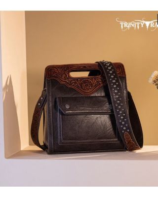 TR173G-A9360 CF  Trinity Ranch Hair-On Cowhide Floral Tooled Concealed Carry Crossbody Bag
