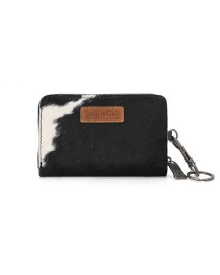 TR178-W001 BK Trinity Ranch Genuine Cowhide Hair-On Floral Tooled Collection Mini Wallet