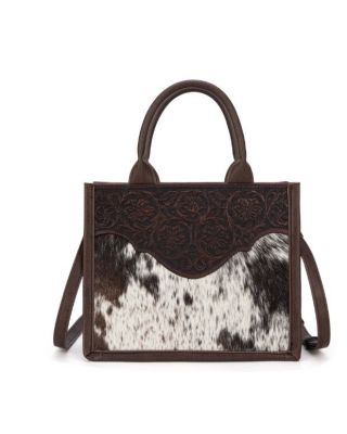 TR178G-8899 CF Trinity Ranch Hair On Cowhide Floral Tooled Concealed Carry Tote/Crossbody