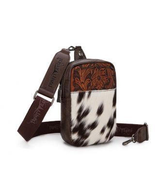 TR179-185 CF Trinity Ranch Genuine Hair-On Cowhide Tooled Sling Bag