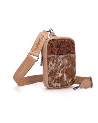 TR179-185 TN Trinity Ranch Genuine Hair-On Cowhide Tooled Sling Bag