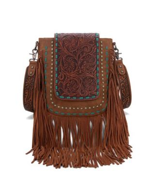 TR181G-9360 BR Trinity Ranch Floral Tooled Concealed Carry Crossbody Bag