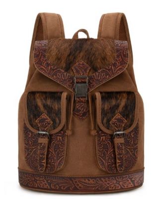 TR185-9110 BR Trinity Ranch Genuine Hair-On Cowhide Tooled Backpack