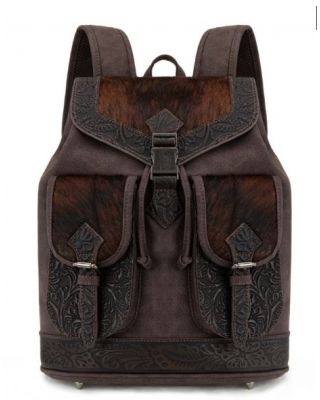 TR185-9110 CF Trinity Ranch Genuine Hair-On Cowhide Tooled Backpack