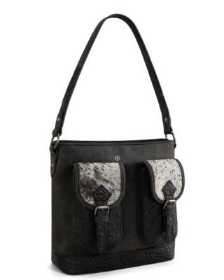 TR185G-918 BK rinity Ranch Genuine Hair-On Cowhide Tooled Concealed Carry Hobo Bag