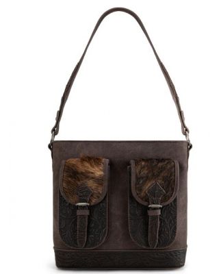 TR185G-918 CF rinity Ranch Genuine Hair-On Cowhide Tooled Concealed Carry Hobo Bag