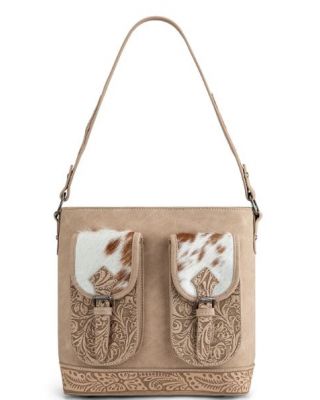 TR185G-918 TN rinity Ranch Genuine Hair-On Cowhide Tooled Concealed Carry Hobo Bag