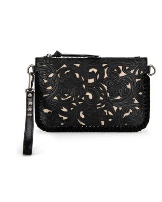 TR186-181 BK Trinity Ranch Leather Floral Tooled Collection Clutch/Crossbody