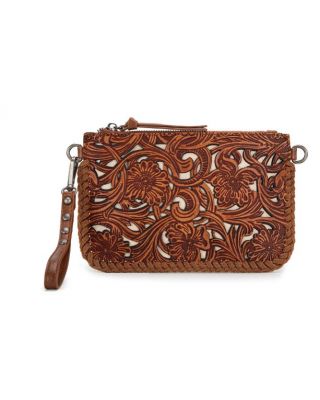 TR186-181 BR Trinity Ranch Leather Floral Tooled Collection Clutch/Crossbody