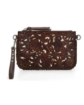 TR186-181 CF Trinity Ranch Leather Floral Tooled Collection Clutch/Crossbody