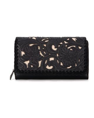 TR186-W010 BK Trinity Ranch Floral Tooled Collection Wallet