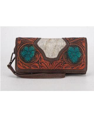 TR187-W002 CF Trinity Ranch Floral Tooled and Hair-On Cowhide Collection Wallet