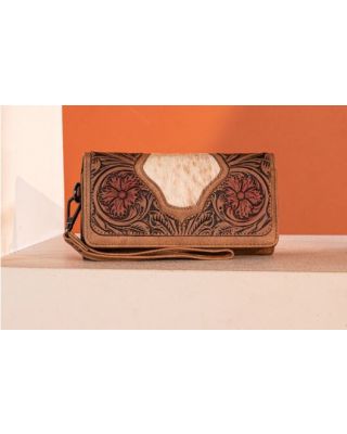 TR187-W002 TN Trinity Ranch Floral Tooled and Hair-On Cowhide Collection Wallet