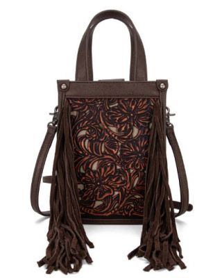 TR188-160 CF Trinity Ranch Floral Tooled Fringe Mini Tote/Crossbody