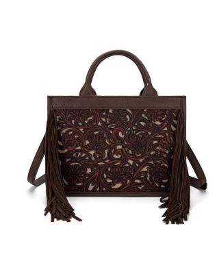 TR188-2003 CF Trinity Ranch Floral Tooled Fringe Concealed Carry Tote